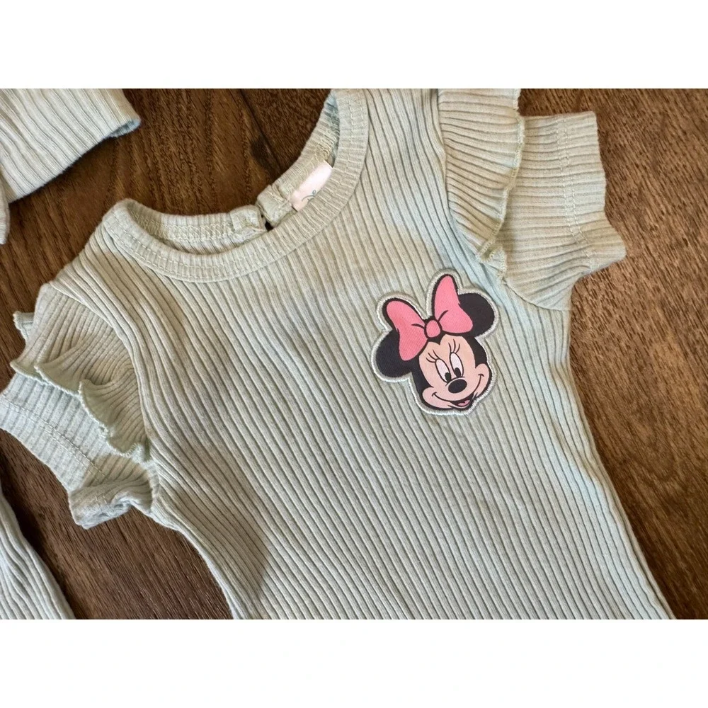 Disney Baby Minnie Mouse 3/6 Months 3 Piece Outfit Green‎ Shirt Pants Headband